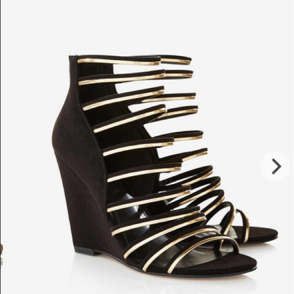 Black and Gold Strappy Wedges